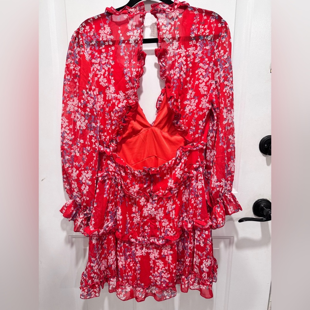 Floral Ruffle Red Dress - Picture 7 of 8